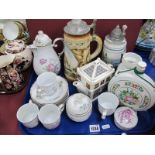 Hungarian Hollohaza Coffee Ware, moon flask, steins, Wade teapot, etc:- One Tray