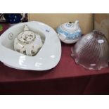 Wedgwood 'Florentine' Teapot, (cracked). Doulton 'Old Leeds Sprays' Teapot, Newcastle slipper bath,