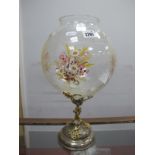 Globular Glass Bowl, on silvered and gilt metal naturalistic base, 38cm high.