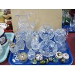 Cut Glass Scent Bottles, preserve pot, jug, rose bowl, etc, and a collection of trinket pots,