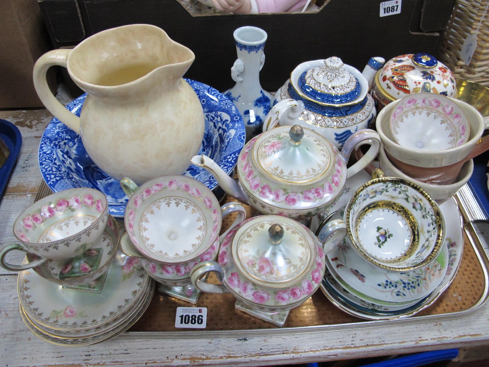 Early XX Century Rose Decorated China Tea Service, of eleven pieces, Booth's teapot, Ridgway 'Old