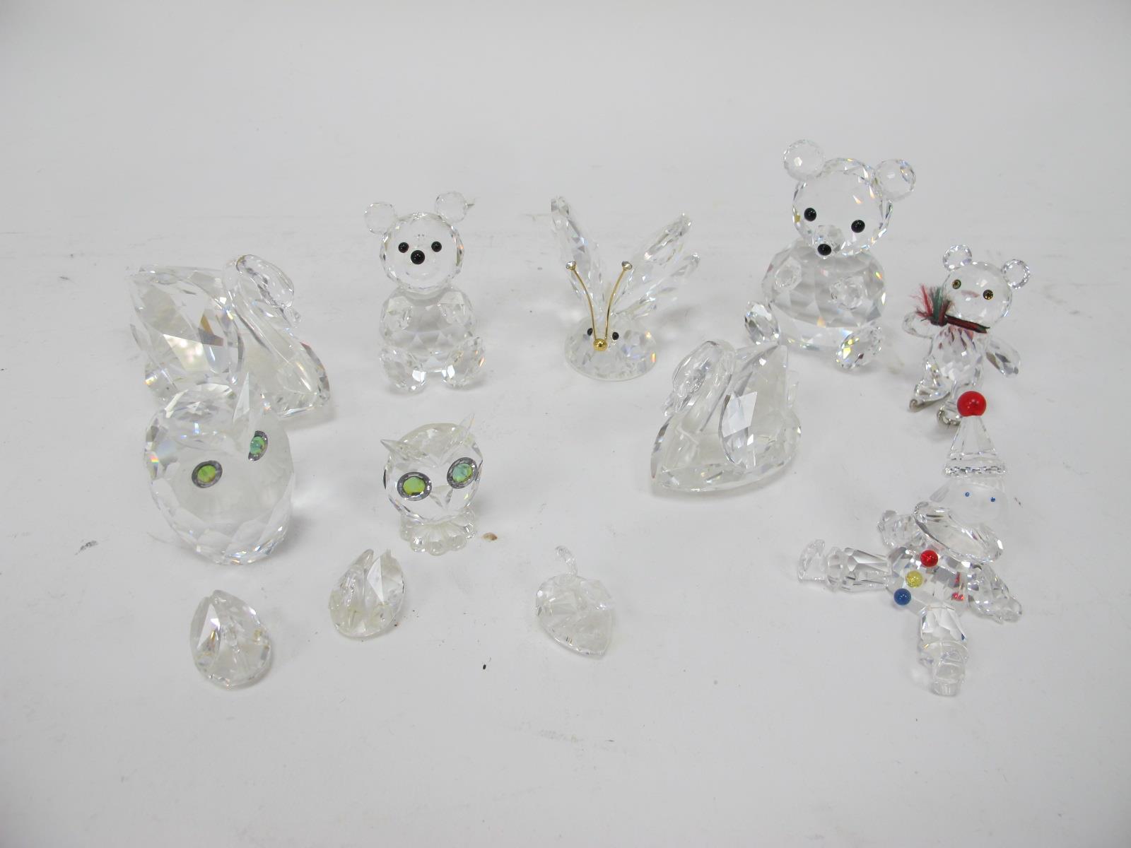 Swarovski Glass Figures, Owls, Teddy Bears, Clown.