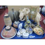 Crown Devon Elephant, (damaged), Studio lustre and matt slender pottery spill vase, Ardine Studio