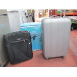 Samsonite Black Suitcase, Revelation suitcase and a laundry basket, decorated with dolphins. (3).