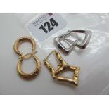 Two Pairs of Modern Hoop Earrings, stamped "375"; together with another pair of earrings. (3)