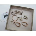 A 9ct Gold Wedding Band, (cut) (1.6grams); vintage 'Nell' brooch, earrings.