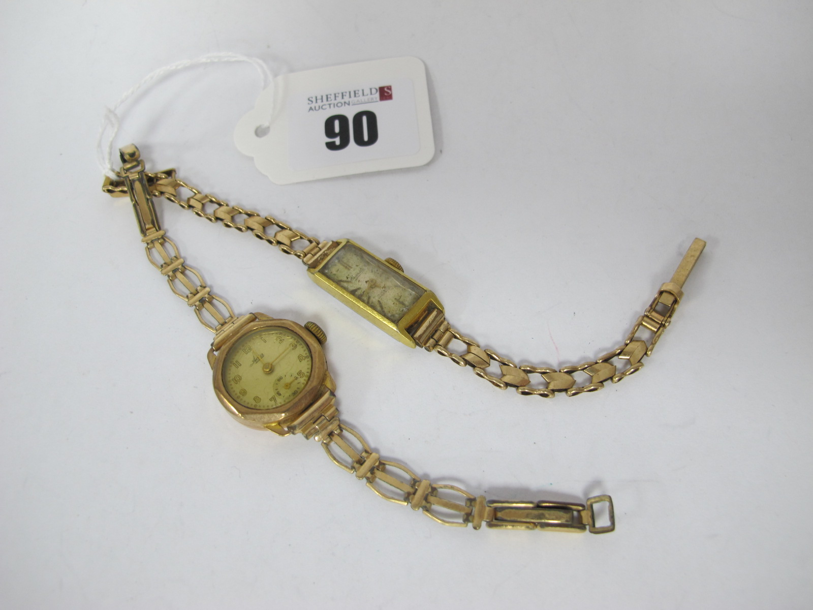 A Vintage 9ct Gold Cased Ladies Wristwatch, on an openwork bracelet; together with another ladies