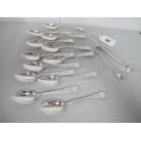 A Set of Twelve Hallmarked Silver Teaspoons, JR, Sheffield 1907, each with foliate engraved