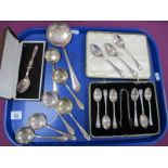 A Set of Six Hallmarked Silver Coffee Spoons, initialled 'S', in a fitted case with matching sugar
