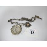 A Hallmarked Silver Cased Fob Watch, allover decorated, together with a curb link Albert chain and a