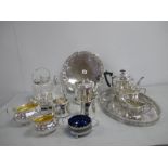 A Three Piece Plated Tea Set, of oval semi reeded form, together with hotel tea ware, oval plated