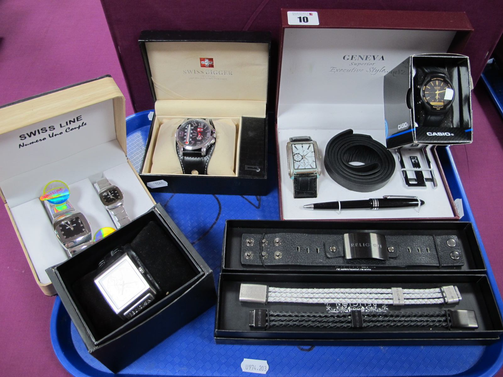 A Small Collection of Boxed Modern Wristwatches, including Swiss Digger, Casio, Geneva, Swiss Line