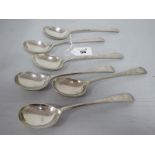 A Matched Set of Six Hallmarked Silver Old English Pattern Soup Spoons, (various makers and