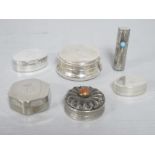 Modern Pill Boxes, stamped "800" and initialled, a vintage lipstick holder stamped "800" with