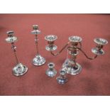 A Leclere Plated Twin Branch Dwarf Candelabrum, with reeded arms and removable nozzles, together