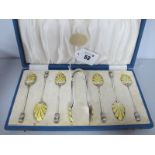 A Highly Decorative Set of Six Hallmarked Silver and Enamel Teaspoons, Turner & Simpson,