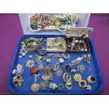 Assorted Costume Jewellery, including brooches, beads, imitation pearls, ladies wristwatches,