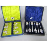 A Matched Set of Six Hallmarked Silver Teaspoons, Walker & Hall, Sheffield 1912, 1913, in a fitted