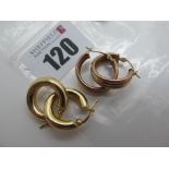 A Pair of Modern Hoop Earrings, stamped "375"; together with another pair of earrings (