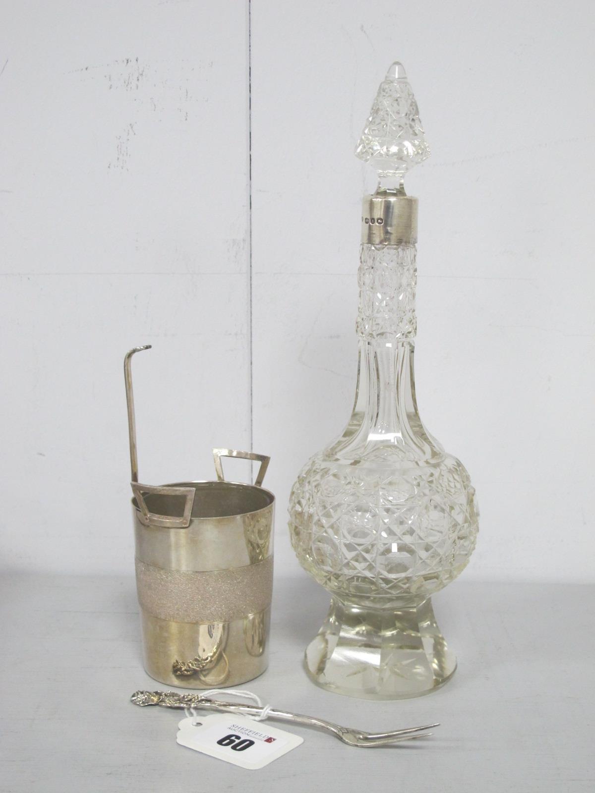 A Victorian Hallmarked Silver Mounted Cut Glass Scent Bottle / Decanter, 25cm high; together with