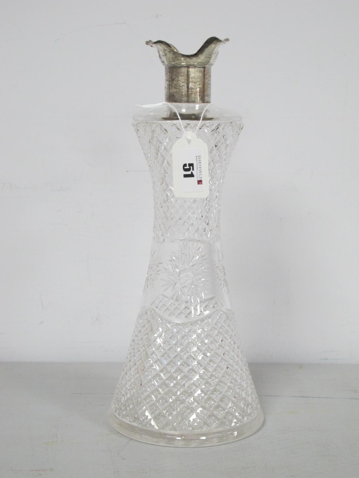 A Hallmarked Silver Mounted Cut Glass Decanter, Walker & Hall, Sheffield 1913, of tapering form with