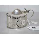 A Large Hallmarked Silver Lidded Mustard, (makers mark rubbed) London 1787, of oval form detailed