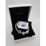 Pandora; A Modern Bracelet, with heart clasp, stamped "S 925 ALE", 17cm long, with two sliding