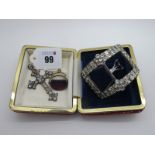 A XIX Century Colourless Paste Shoe Buckle, together with a cross pedant and a swivel pendant. (3)