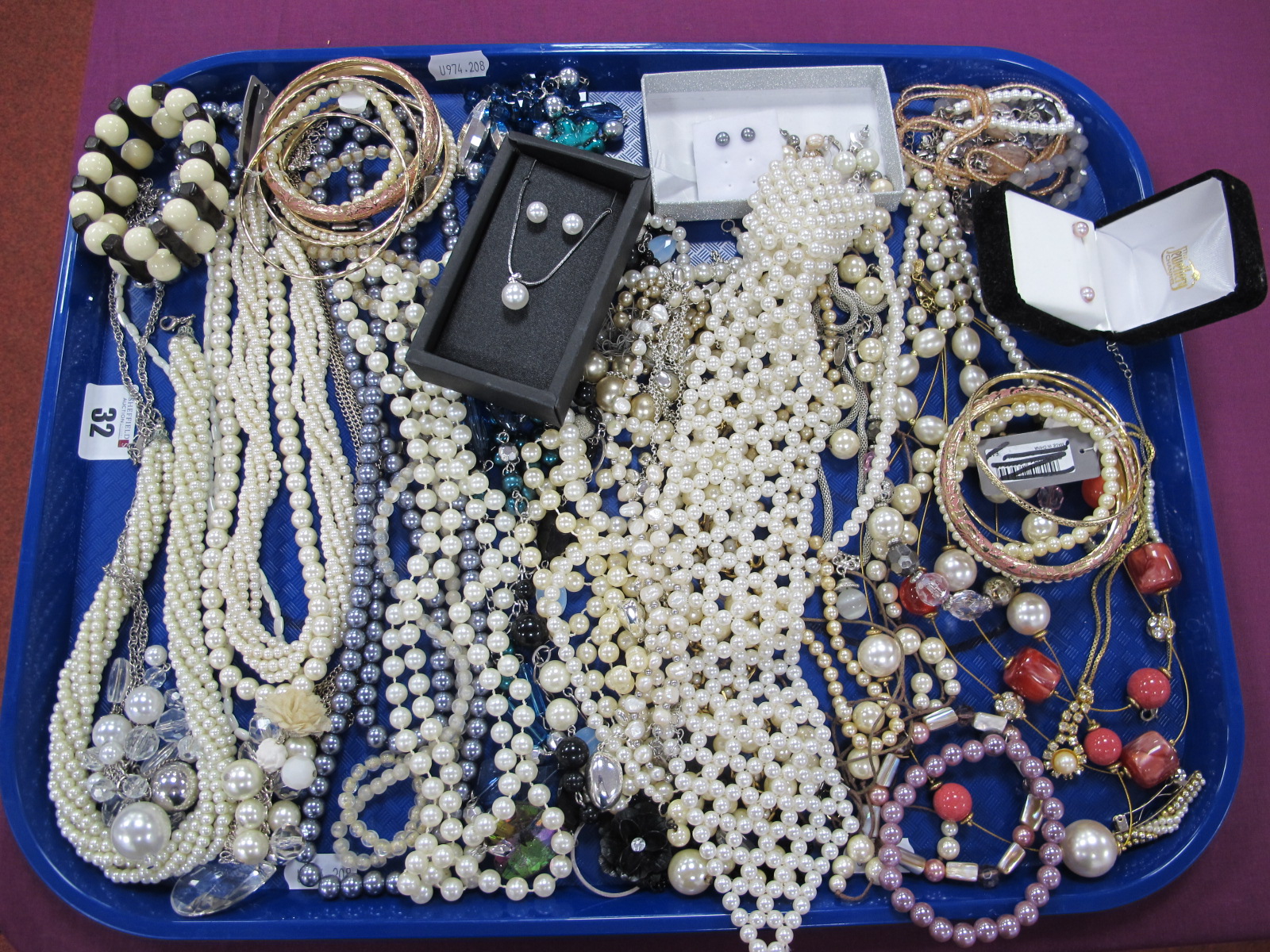 A Collection of Imitation Pearl Bead Costume Jewellery, including bangles, earstuds, necklaces and a