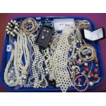 A Collection of Imitation Pearl Bead Costume Jewellery, including bangles, earstuds, necklaces and a