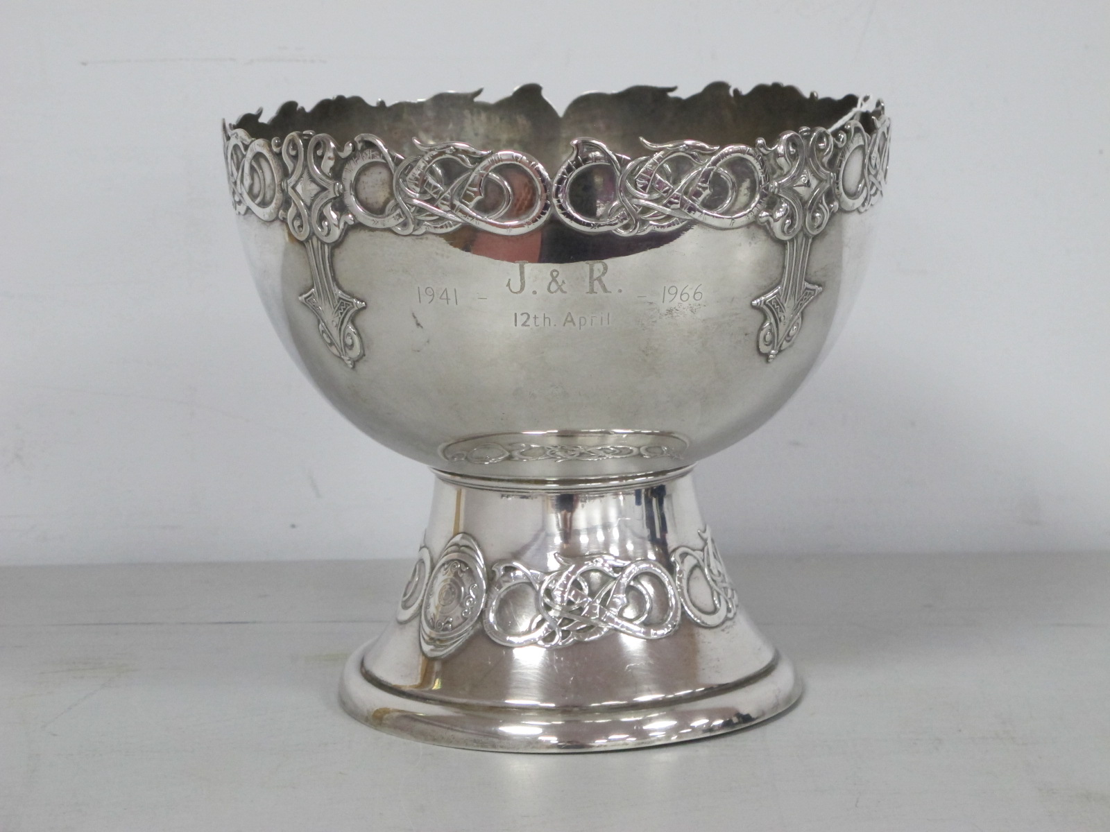 George W. Shiebler; An American Footed Bowl, of Arts & Crafts style with raised detail of entwined