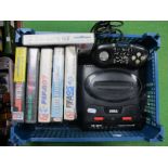 A Sega Megadrive II 16- Bit Gaming Console, (Untested), controller, six games to include:- World Cup