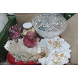 Continental Hors 'D'oeuvres and Posy, Shelley and other ceramics, glass punch bowl, etc:- One Tray