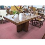 XX Century Walnut Dining Table, rectangular crossbanded top with circular insert on 'X' base,