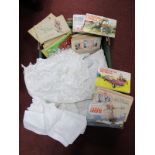 Candlewick Bedspread, Damask, needlework, doilies, etc:- One Box.