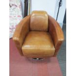 An Art Deco Style Leather Swivel Chair, on chrome base.