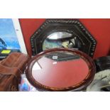 An Oak Octagonal Framed Circular Bevelled Wall Mirror, 55cm wide, oval wall mirror (2).