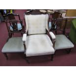 An Early XX Century Park Walnut Salon Suite, armchair, two chairs with carved top rail, pierced