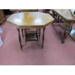 A Late XIX Century Walnut Window Table, with boxwood inlay to simulated rosewood octagonal top, on