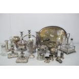 A Mixed Lot of Assorted Plated Ware, including three piece tea set, decorative jug and sugar bowl, a