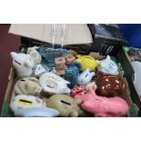 Pottery Piggy Banks, candlesticks etc:- One Box plus Chef Sommelier drinking glasses.