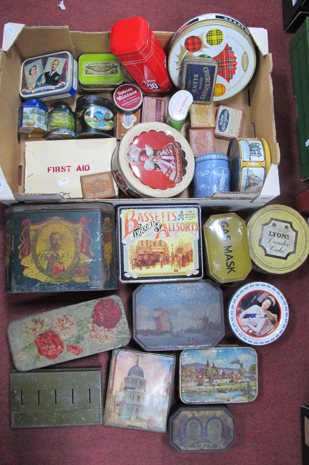 Coronation Biscuit Tin, H.R.H Prince of Wales, H.R.H Princess Mary, and other tins etc:- One Box.
