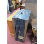 Metal Travelling Trunk, circa 1900, with wooden protector slats and British Indian Steamer label,