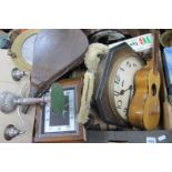 Mid XX Century Walnut Cased Mantel Clock, oak cased 'Smith's electric mantel clock, old bellows