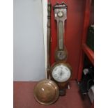 A XIX Century Mahogany Banjo Barometer, copper warming pan. (2).
