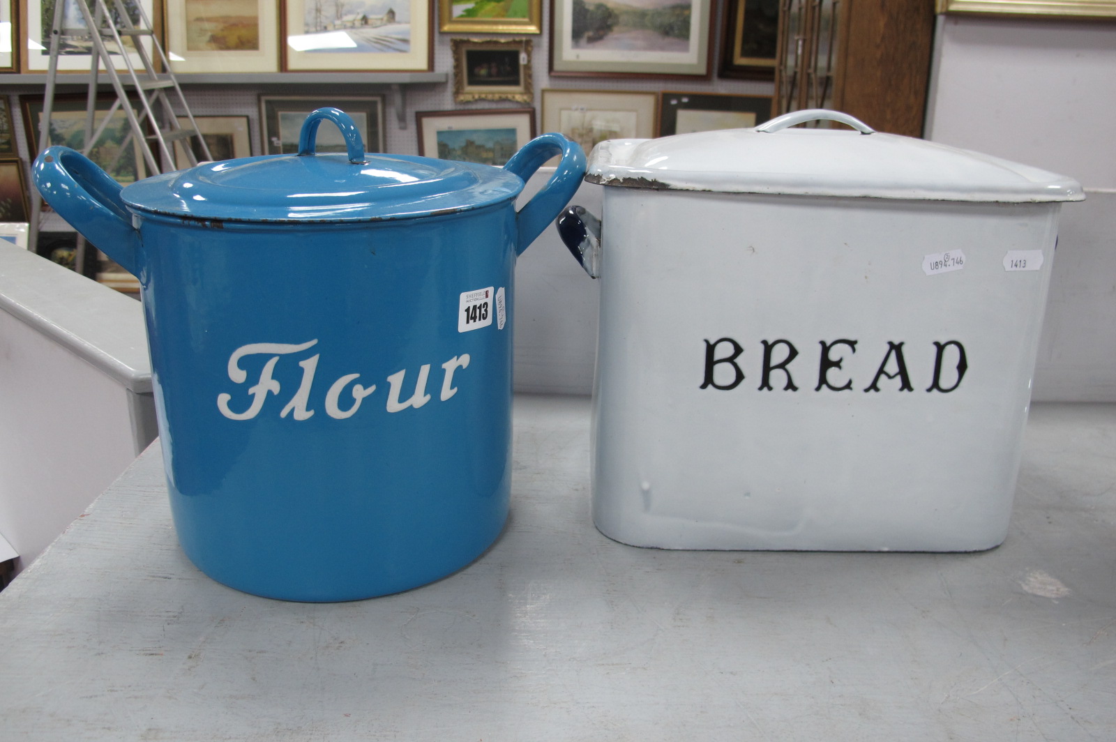 Enamelled Bread and Flour Bins.