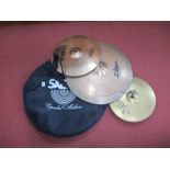 Symbols, to include a pair 13" Paiste Hi-Hats (note small crack on one edge), Zilijan 15" Symbol (