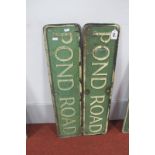A Mid XX Century Sheffield Street Name Sign - Pond Road, aluminium with white lettering on a green