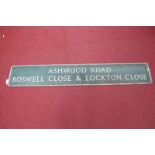 A Mid XX Century Sheffield Street Name Sign - Ashwood Road Boswell Close and Lockton Close,