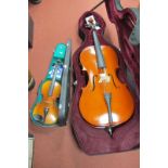 Skylark Brand Violin, bow and case and spare strings, ¾ Cello by Gear 4 Music with bow and case.